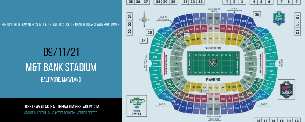 2021 Baltimore Ravens Season Tickets (Includes Tickets To All Regular Season Home Games) at M&T Bank Stadium tickets 2021 Baltimore Ravens Season Tickets (Includes Tickets To All Regular Season Home Games) at M&T Bank Stadium